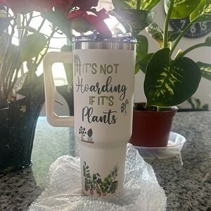 White Travel Mug with Plant Design